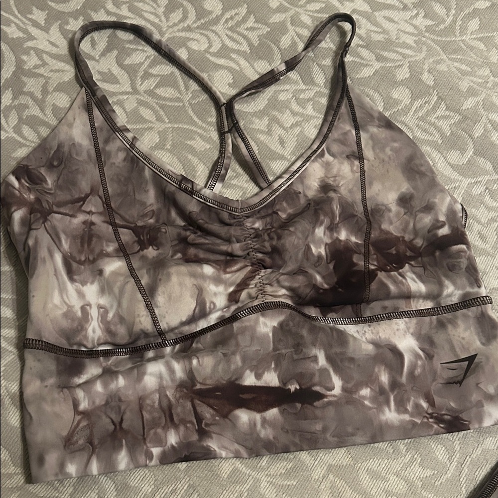 Strappy Tie-Dye Sports Bra in Brown and Gray